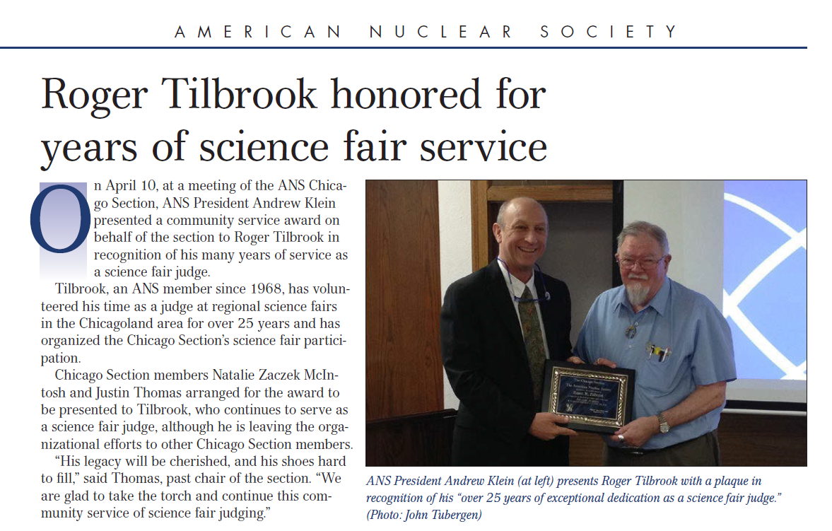 ANS News honors the Award to Roger Tilbrook with ANS President Andrew Klein
